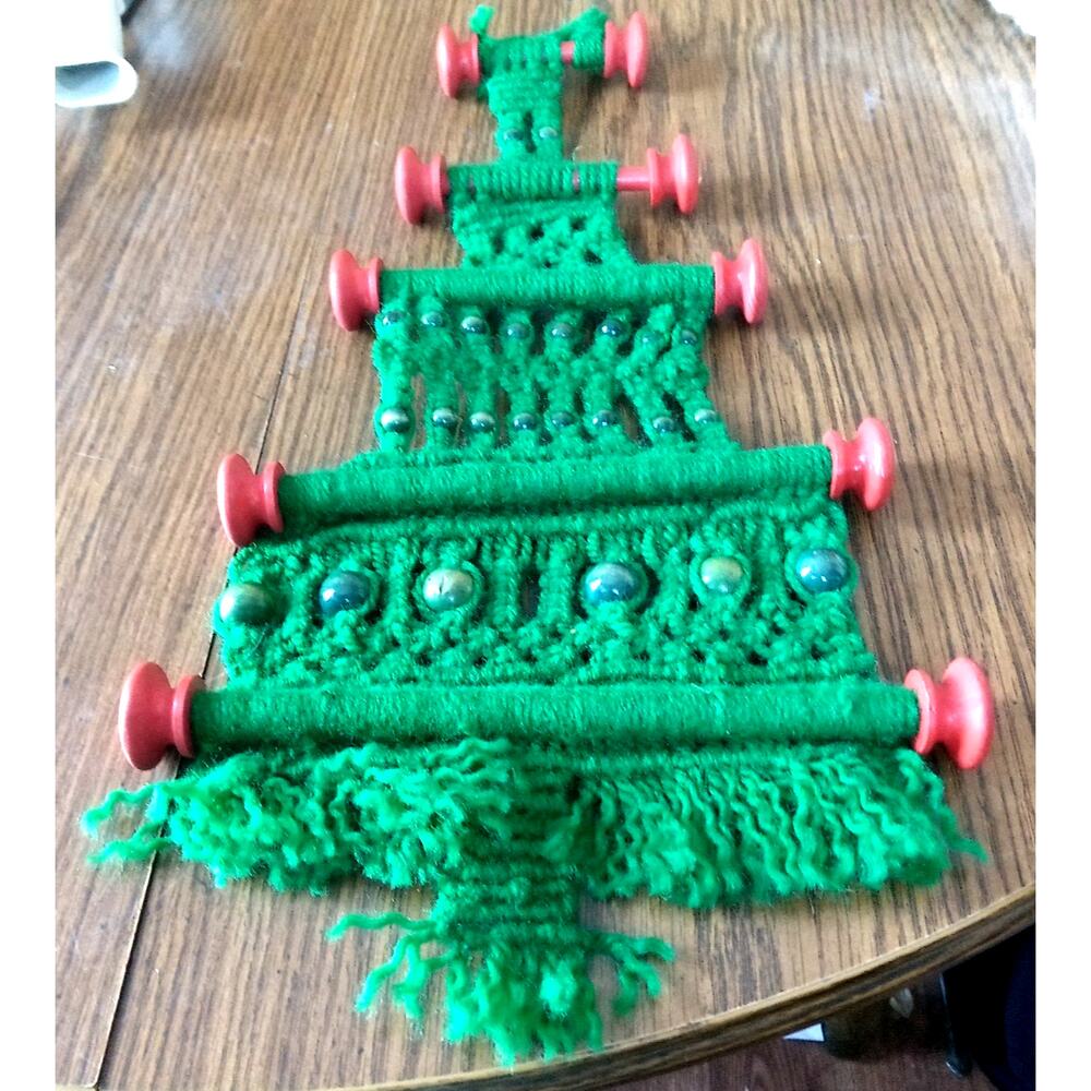 Green And Red Crotched Christmas Tree Wall Hanging
